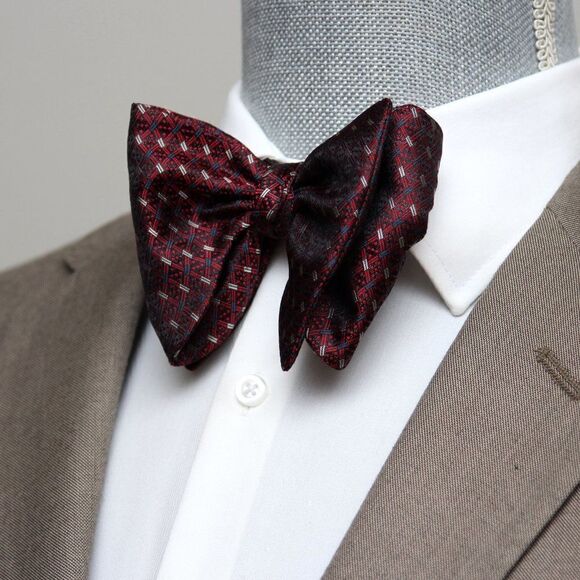 Men's Self-tied Bow Tie 100%Silk Big Butterfly S633 Maroon Ornament - Picture 1 of 15